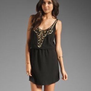 Eight Sixty Beaded Black and Gold Mini Dress